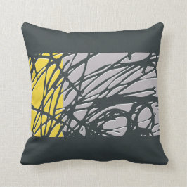 灰色および黄色の抽象的な巣のデザイン クッション