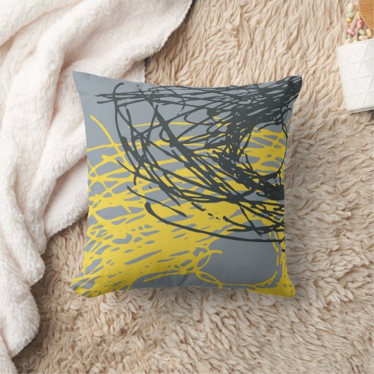 灰色および黄色の抽象的な巣のデザイン クッション (ブランケット)