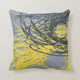 灰色および黄色の抽象的な巣のデザイン クッション