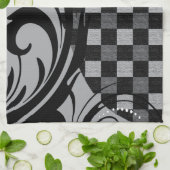 灰色および黒いチェック模様の渦巻形のなパターン| キッチンタオル (折り畳み)