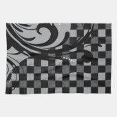 灰色および黒いチェック模様の渦巻形のなパターン| キッチンタオル (横)