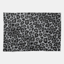 灰色および黒いヒョウのアニマルプリント キッチンタオル