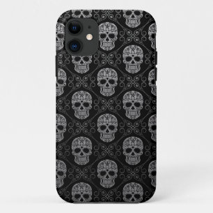灰色および黒い砂糖のスカルパターン iPhone 11 ケース