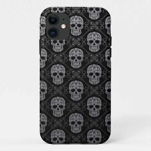 灰色および黒い砂糖のスカルパターン Case-Mate iPhoneケース (裏面)