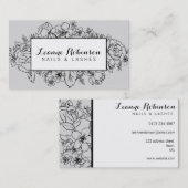 灰色および黒い花の名刺 名刺 (正面/裏面)