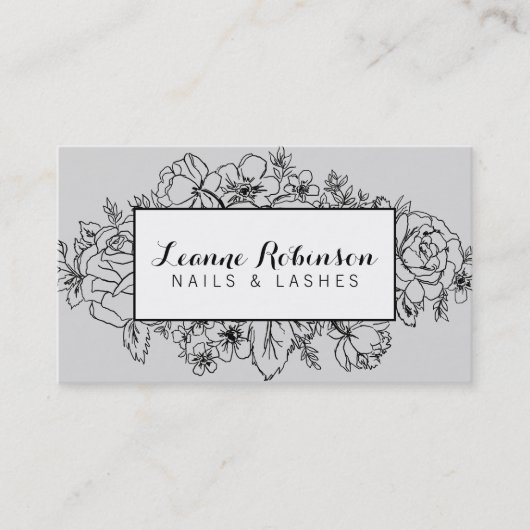 灰色および黒い花の名刺 名刺 (正面)