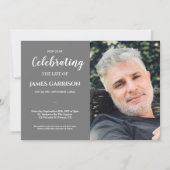 灰色お祝いの人生と写真葬 招待状 (正面)