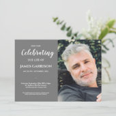 灰色お祝いの人生と写真葬 招待状 (スタンド正面)