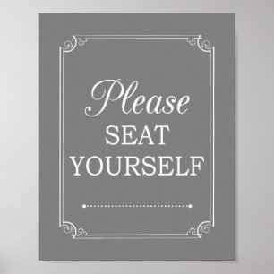 灰色お願い自分のバスルームおもしろいアートサインを座る ポスター