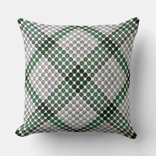 灰色から緑のボールまたは穴、十字形の正方形 クッション (正面)