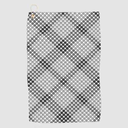 灰色から黒のボールまたは穴、十字形の正方形 ゴルフタオル (正面)