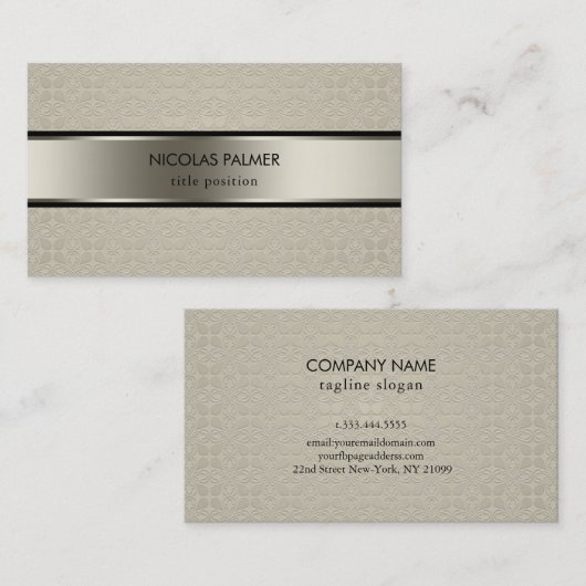 灰色がかったオレンジ色のダマスク模様 名刺 (正面/裏面)