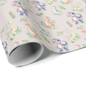 灰色がかったピンクの水色恐竜 ラッピングペーパー (ロールコーナー)