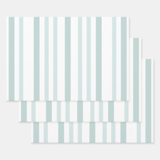 灰色がかった灰色の緑のストライプ線の白 ラッピングペーパーシート (セット)