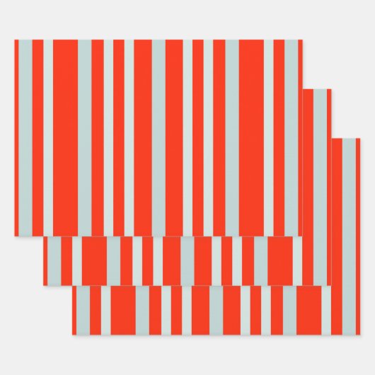 灰色がかった灰色の緑のストライプ線の赤 ラッピングペーパーシート (セット)