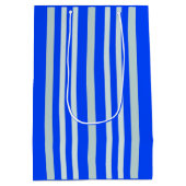 灰色がかった灰色の緑のストライプ線の青 ミディアムペーパーバッグ (裏面)