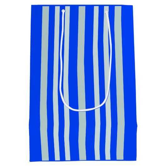 灰色がかった灰色の緑のストライプ線の青 ミディアムペーパーバッグ (裏面)