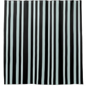 灰色がかった灰色の緑のストライプ線の黒 シャワーカーテン (正面)