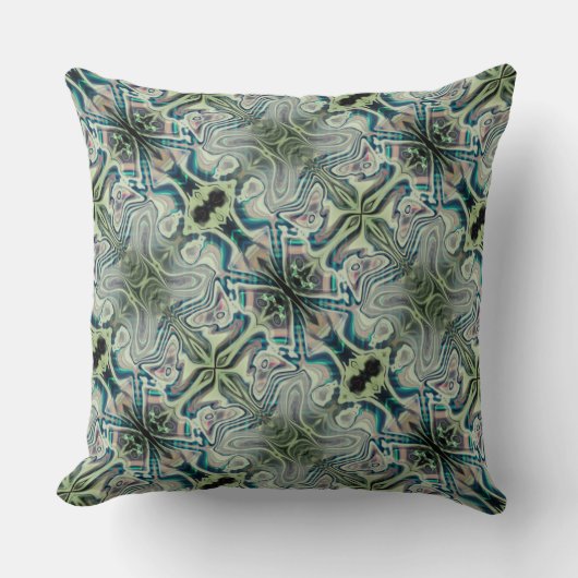 灰色がかった緑と緑がかったシアンの反復 クッション (正面)