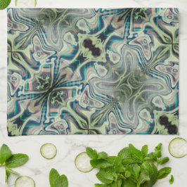 灰色がかった緑と緑がかったシアンのthroの繰り返し キッチンタオル