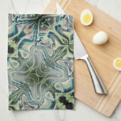 灰色がかった緑と緑がかったシアンのthroの繰り返し キッチンタオル (四つ折り)