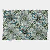 灰色がかった緑と緑がかったシアンのthroの繰り返し キッチンタオル (横)