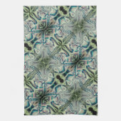 灰色がかった緑と緑がかったシアンのthroの繰り返し キッチンタオル (縦)