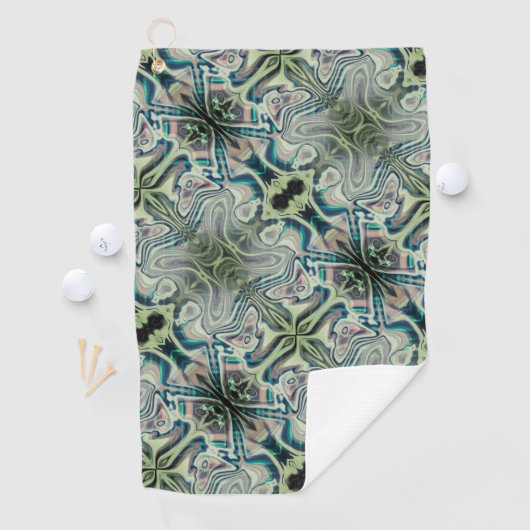灰色がかった緑と緑がかったシアンのthroの繰り返し ゴルフタオル (インサイチュ)
