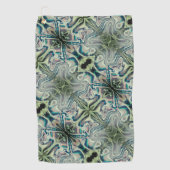 灰色がかった緑と緑がかったシアンのthroの繰り返し ゴルフタオル (正面)