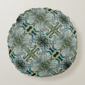 灰色がかった緑と緑がかったシアンのthroの繰り返し ラウンドクッション (正面)
