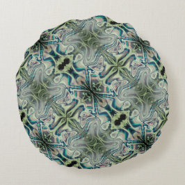 灰色がかった緑と緑がかったシアンのthroの繰り返し ラウンドクッション