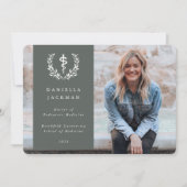 灰色がかった緑のアスクレピウス医学卒業写真 案内状 (正面)