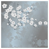 灰色がかった青い白いフローラさくらんぼの花のパターン ファブリック (クローズアップ)