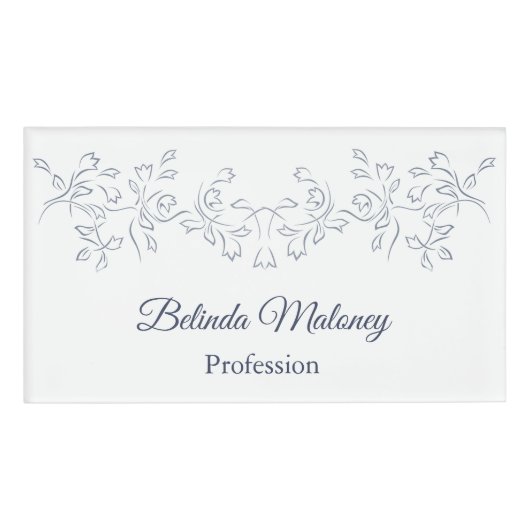 灰色がかった青の白い縁どフローラ 名札 (正面)