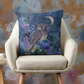 灰色がかった青の神秘的な紫色のフクロウと月 クッション
