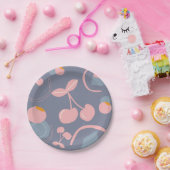 灰色さくらんぼ模様 ペーパープレート (パーティー)