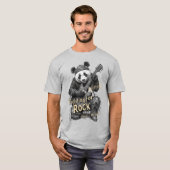 灰色でロックのために戦うパンダ Tシャツ (正面フル)