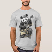 灰色でロックのために戦うパンダ Tシャツ (正面)