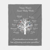 灰色で白い祖母の木、10の名前及び日付 フリースブランケット (正面)