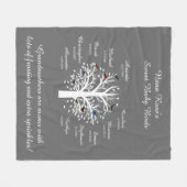 灰色で白い祖母の木、10の名前及び日付 フリースブランケット (正面(横))