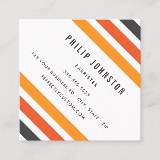 灰色とオレンジ色のレトロストライプの白い対角線 スクエア名刺 (正面)
