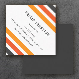 灰色とオレンジ色のレトロストライプの白い対角線 スクエア名刺