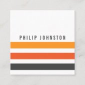 灰色とオレンジ色のレトロストライプ白 スクエア名刺 (正面)