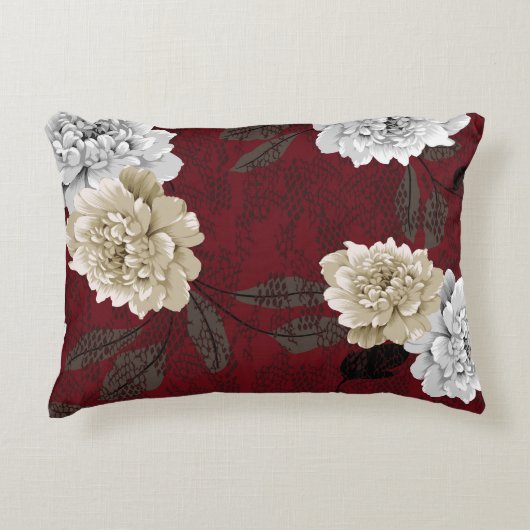 灰色とクリームヴィンテージ葉の花束 アクセントクッション (正面)