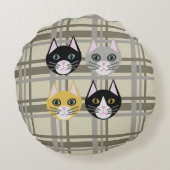 灰色とクリーム色のチェック猫 ラウンドクッション (裏面)