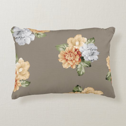 灰色とクリーム色の花葉について アクセントクッション (正面)