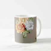 灰色とクリーム色の花葉について コーヒーマグカップ (正面右)