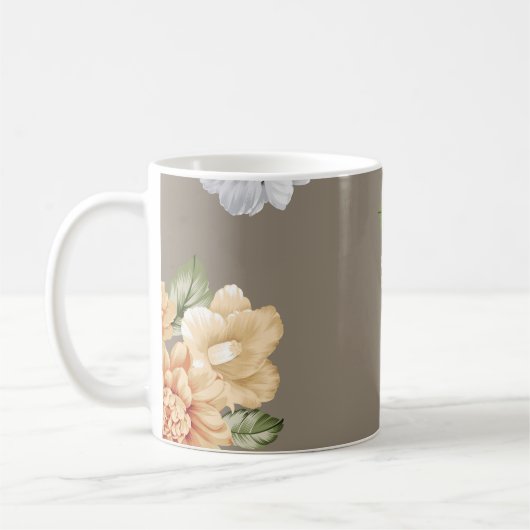 灰色とクリーム色の花葉について コーヒーマグカップ (左)