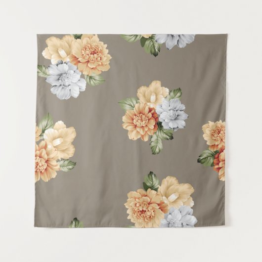 灰色とクリーム色の花葉について タペストリー (正面)