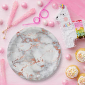 灰色とバラの金ゴールド大理石の顔 ペーパープレート (パーティー)